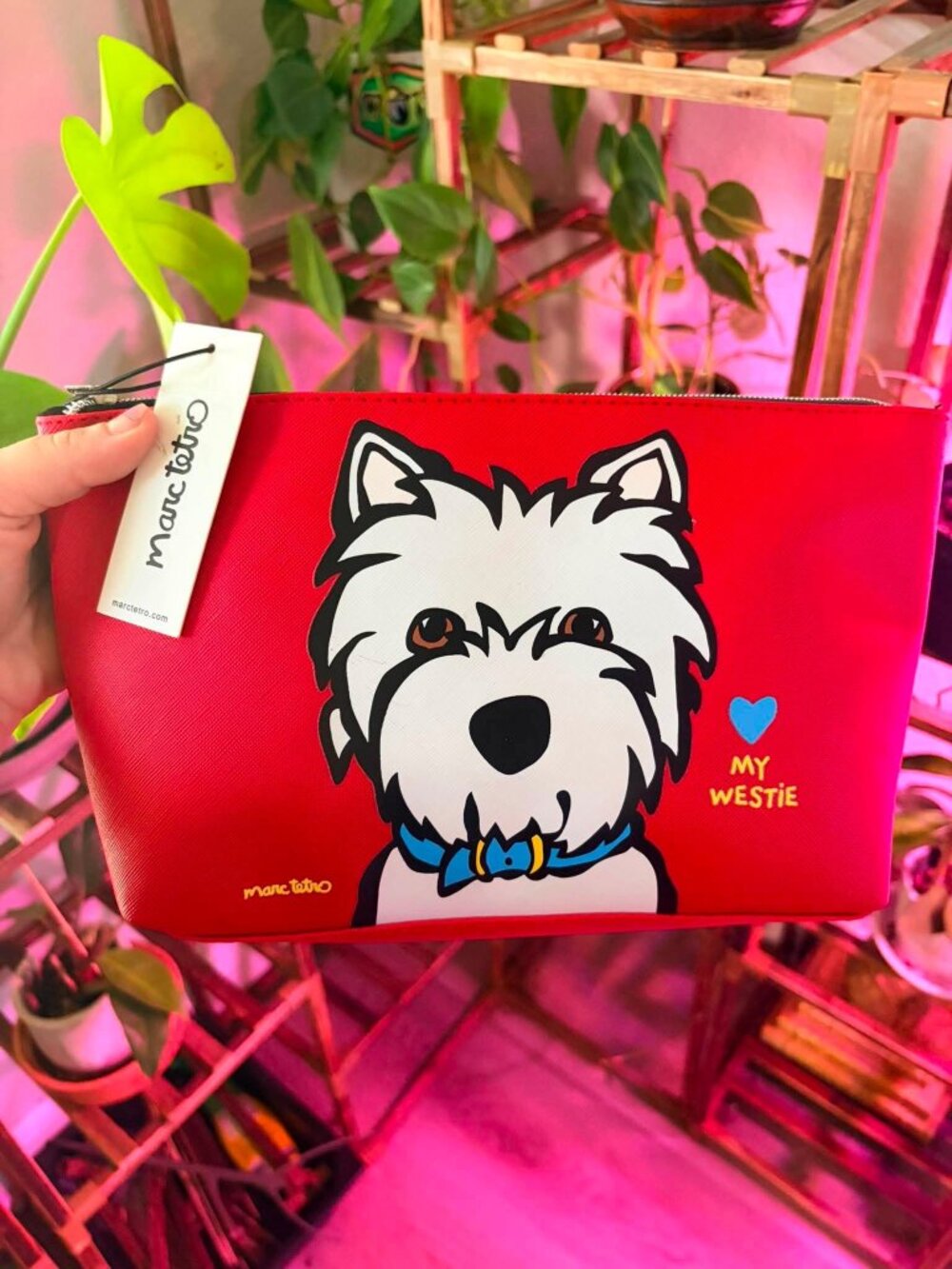 Marc Tetro My Westie Red Cosmetic Bag Large Dog Travel Pouch NWT